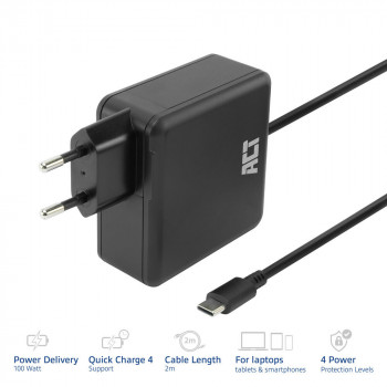 ACT USB-C Laptop-Netzteil 100W mit Power Delivery Profilen, 2 m (AC2015)