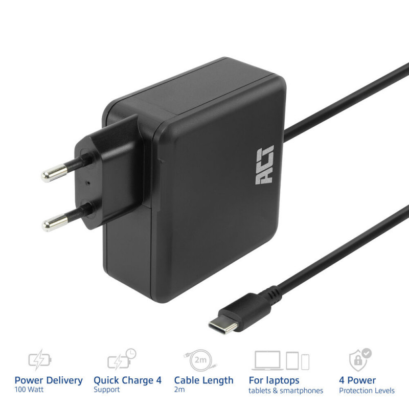 ACT USB-C Laptop-Netzteil 100W mit Power Delivery Profilen, 2 m (AC2015)