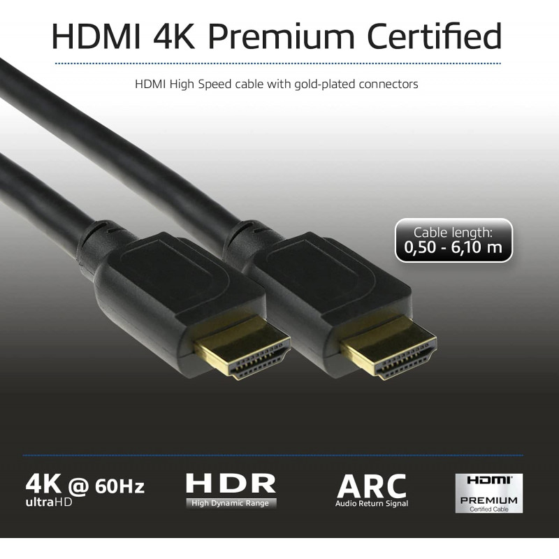 ACT AK3947 HDMI-Kabel 6,1m 4K 60Hz HDR ARC 18Gbps Schwarz