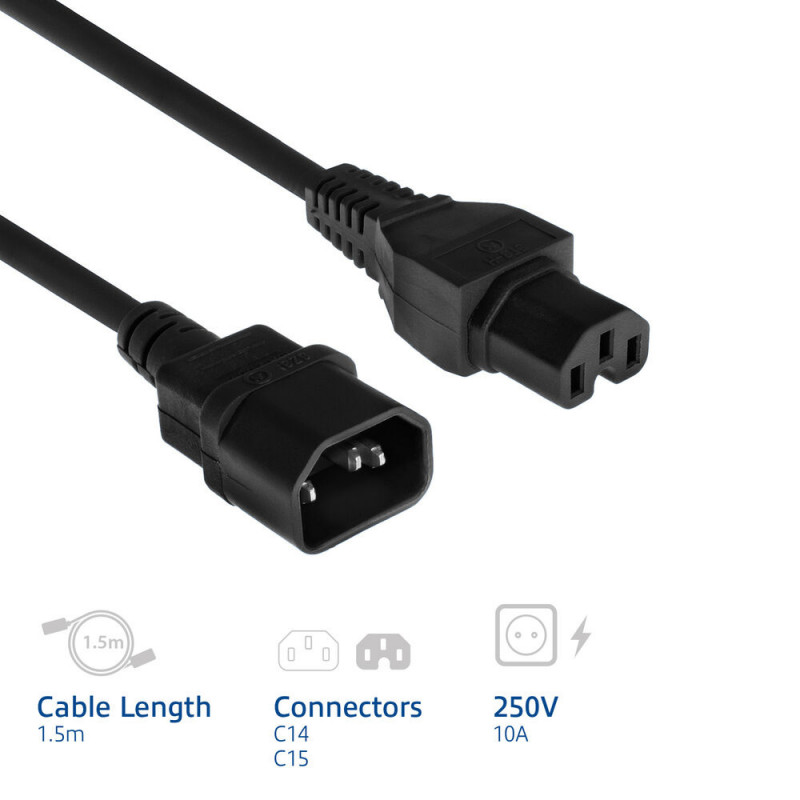ACT Netzkabel C14 auf C15 Schwarz 1,5 m (AK5387)