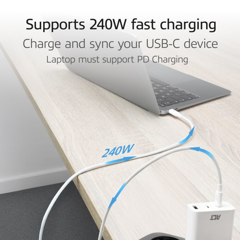 ACT USB 2.0 240W Lade-/Datenkabel USB-C zu USB-C, Weiß, 2m (AC3085)