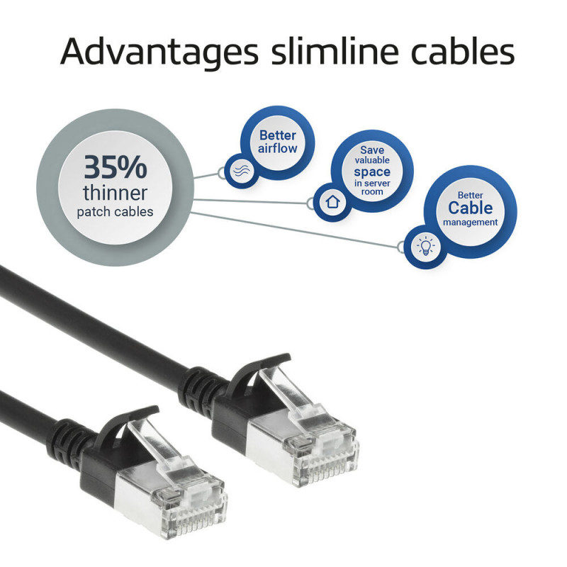ACT Schwarz 1m LSZH S/FTP CAT6A Slimline Patchkabel Snagless mit RJ45 Steckern (DB7901)