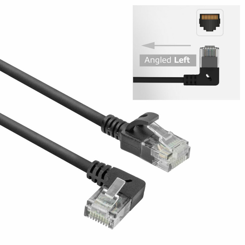 ACT DC1901 1m CAT6A U/UTP LSZH Slimline Patchkabel, RJ45 90° gewinkelt links auf gerade, Schwarz