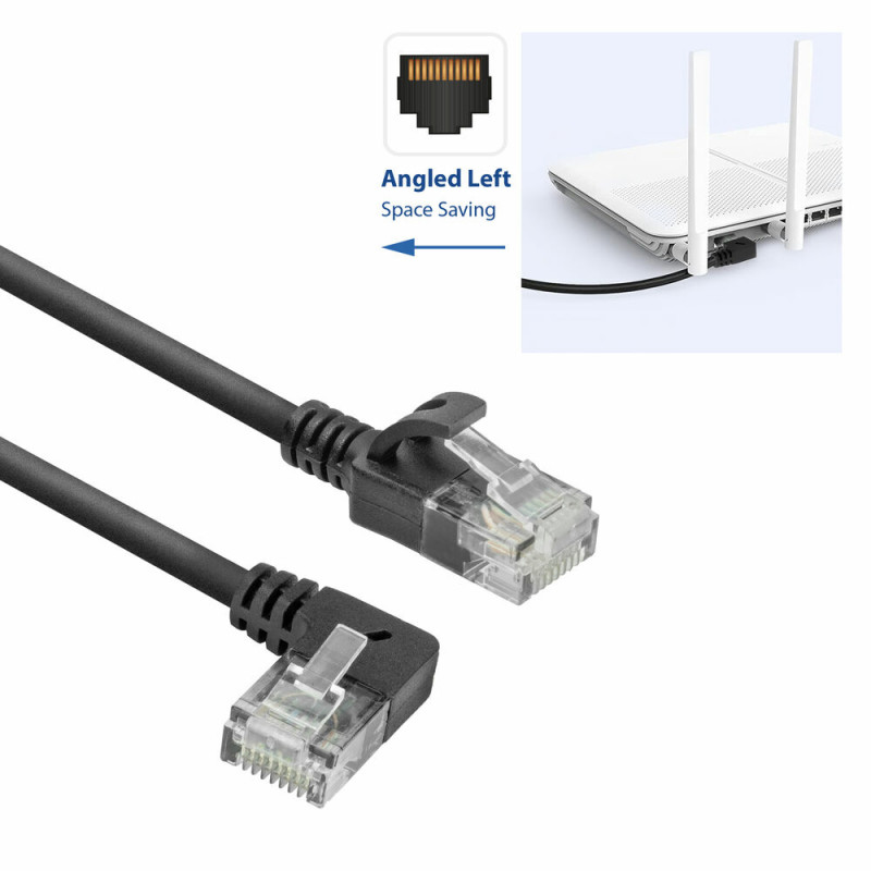 ACT DC1901 1m CAT6A U/UTP LSZH Slimline Patchkabel, RJ45 90° gewinkelt links auf gerade, Schwarz
