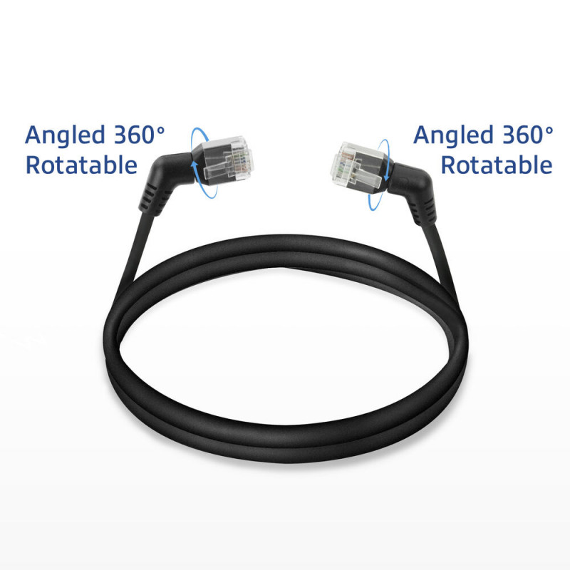 ACT DD1910 CAT6A U/FTP Slim Patchkabel, 10m, Schwarz, Abgewinkelter 360° Drehbarer RJ45