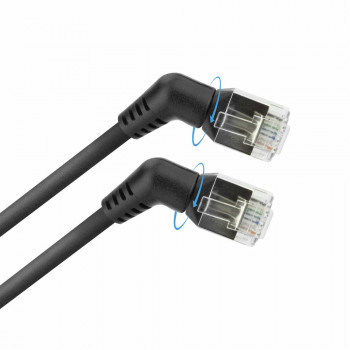 ACT DD1900 Schwarz 0,5m U/FTP CAT6A Slimline Patchkabel mit gewinkelten 360° drehbaren RJ45-Steckern