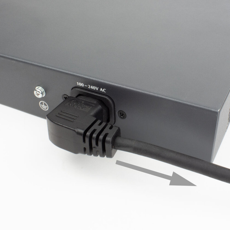 ACT AK5349 Netzkabel Schuko CEE 7/7 Stecker gewinkelt auf IEC C15 Buchse gewinkelt rechts 1m Schwarz