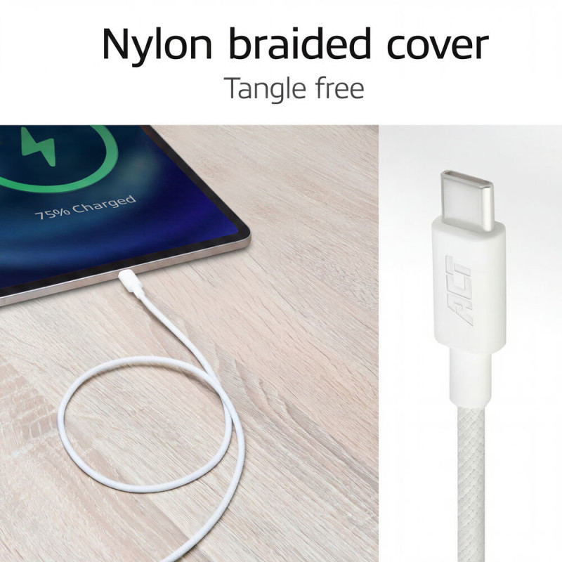 ACT USB 2.0 60W Lade-/Datenkabel USB-C zu USB-C, Weiß, 1 m (AC3080)