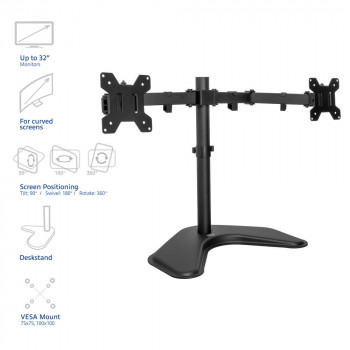 ACT AC8363 Dual-Monitor-Tischhalterung für 2 Bildschirme bis 32 inch - Klemme & Tülle Montage, VESA 75/100, 8kg pro Arm, Schwarz