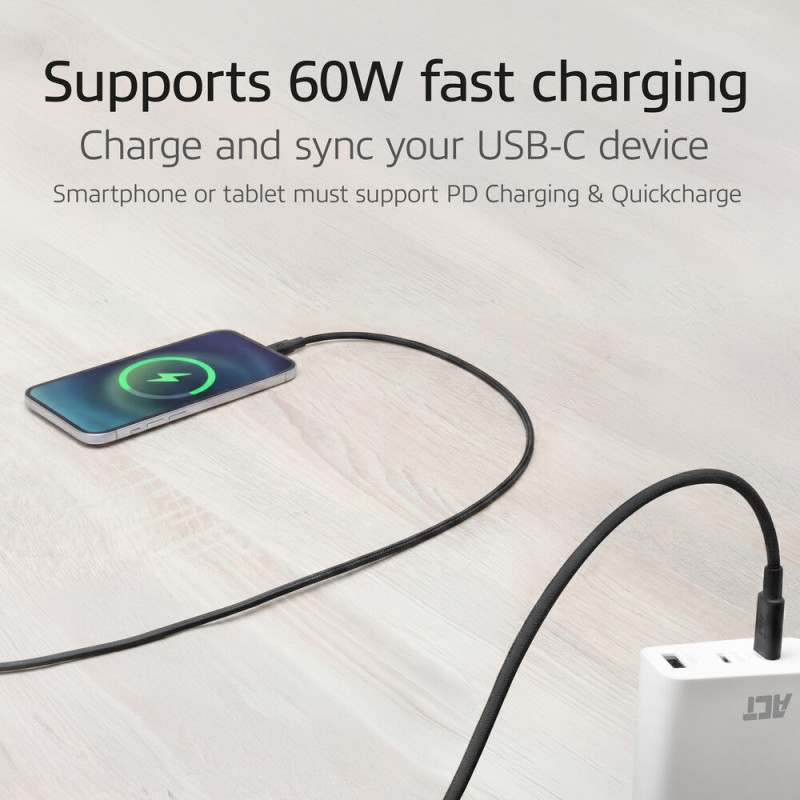 ACT USB 2.0 60W Lade-/Datenkabel USB-C zu USB-C, Schwarz, 2m (AC3083)