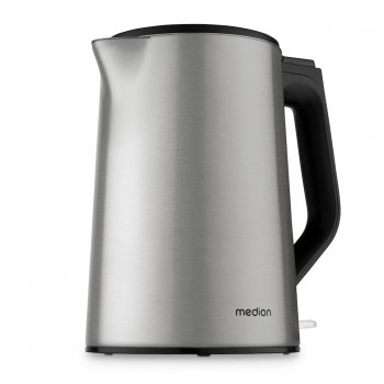 MEDION Life MD12105 doppelwandiger Wasserkocher 1,5 L 2200 W silber mit Strix-Controller