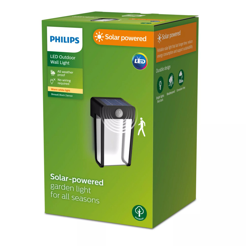 Philips Outdoor Solar Shroud Wandleuchte 2,3W mit Tageslicht- und Bewegungssensor