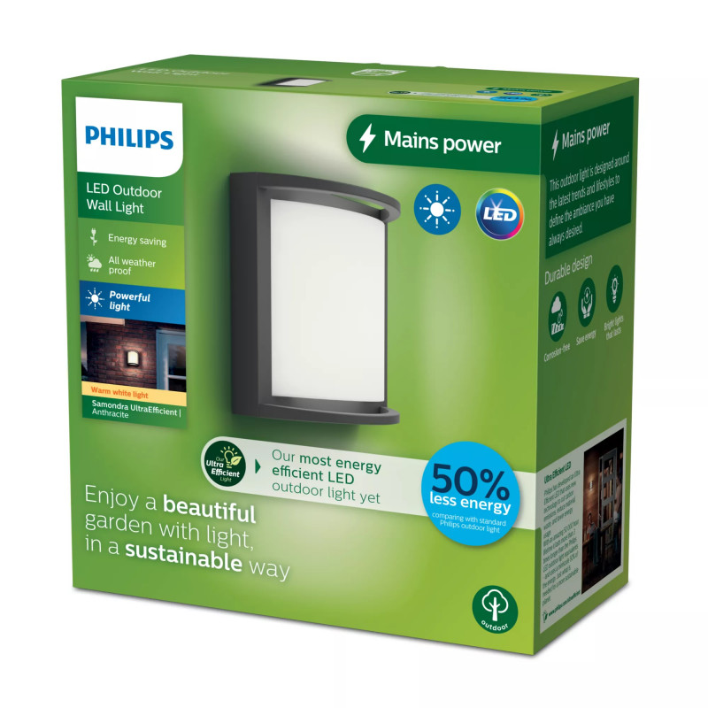 Philips Outdoor Ultra-Effiziente Samondra Wandleuchte 3,8W, 2700 Kelvin Anthrazit