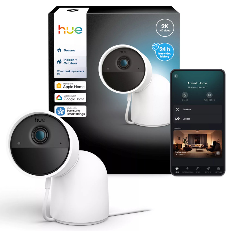 Philips Hue Secure Kabelgebundene Kamera mit Standfuß 2K Videoauflösung Weiß