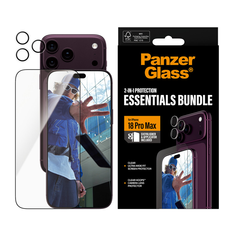 PanzerGlass 2-in-1 Essentials Bundle Displayschutzfolie & Kameraobjektivschutz für iPhone 18 Pro Max