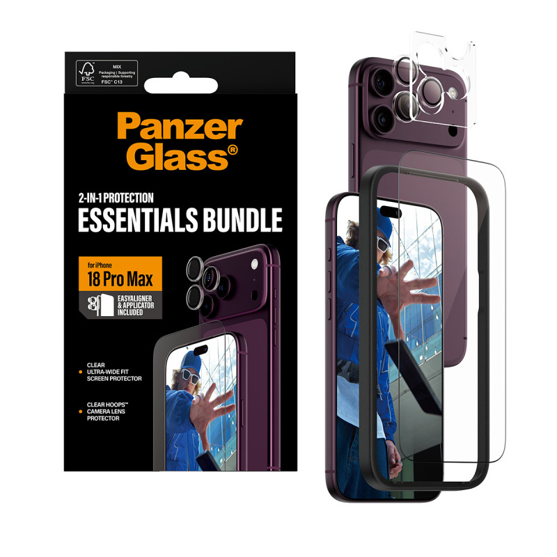 PanzerGlass 2-in-1 Essentials Bundle Displayschutzfolie & Kameraobjektivschutz für iPhone 18 Pro Max