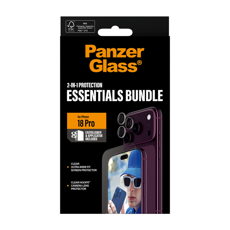 PanzerGlass Essentials 2-in-1 Displayschutz und Kameralinsenschutz für iPhone 18 Pro