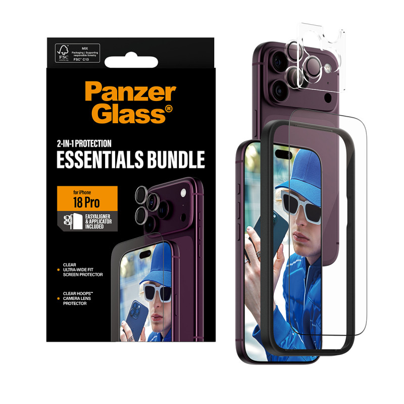 PanzerGlass Essentials 2-in-1 Displayschutz und Kameralinsenschutz für iPhone 18 Pro