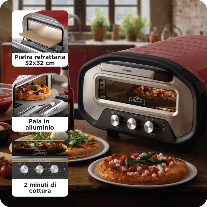 Ariete Pizzaofen DA GENNARO Rot/Edelstahl 2200W für Pizzen bis 30cm