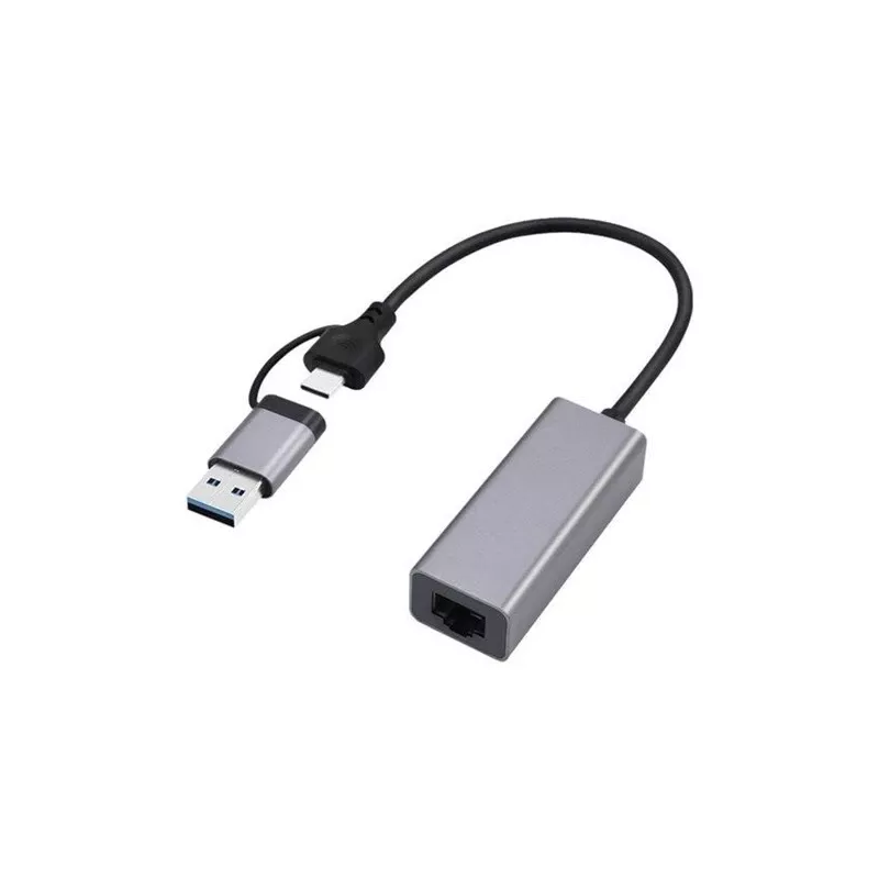 Gembird A-USB3AC-LAN-01 USB 3.1 + Type-C Gigabit-Netzwerkadapter, 1x RJ-45, 10/100/1000 Mbit/s, Metallgehäuse, Space Grau