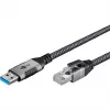 Ethernet-Kabel USB-A 3.2 Gen1 Stecker > RJ-45 Stecker, LAN-Adapter schwarz/Silber, 5 Meter, geflochtene Textilummantelung
