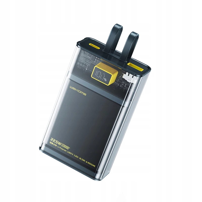 WEKOME WK-WP-325 Vanguard Serie Powerbank, 20000 mAh, integriertes USB-C- und Lightning-Kabel, PD 20 W + QC 22,5 W