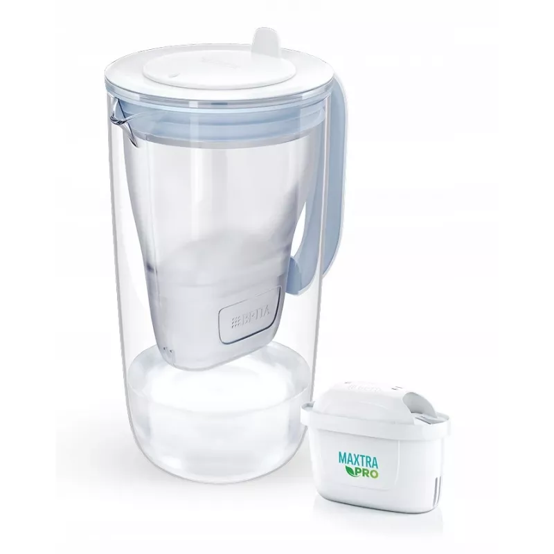 BRITA Glass 1050452 Filterkanne mit 1 MAXTRA PRO Pure Performance Filter, 2,5 l (1,5 l gefiltertes Wasser), Blau/Weiß