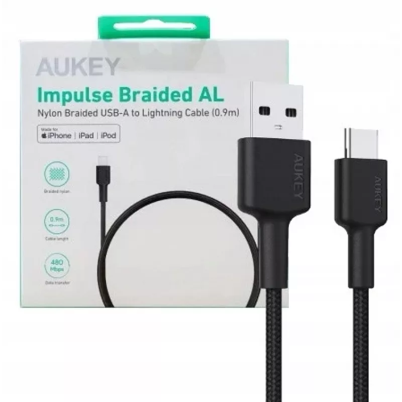 AUKEY CB-CD30 USB-A-auf-USB-C-Kabel 0,9 m, Nylongeflecht, 60W PD, 3A, schwarz