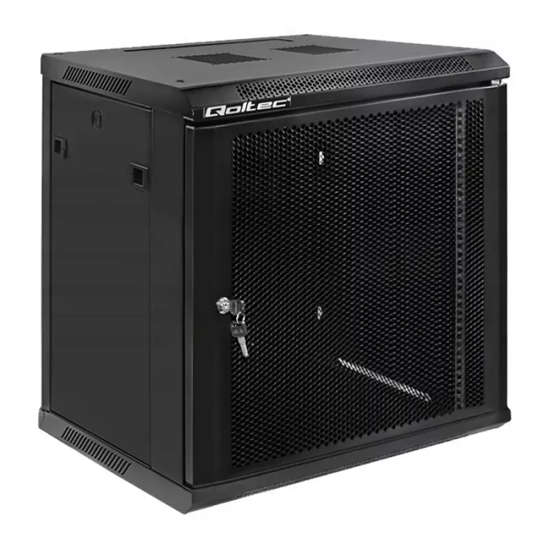 Qoltec 54488 19-Zoll-Wandmontage-Rackschrank, 12U, 600 x 635 x 450 mm, perforierte Tür