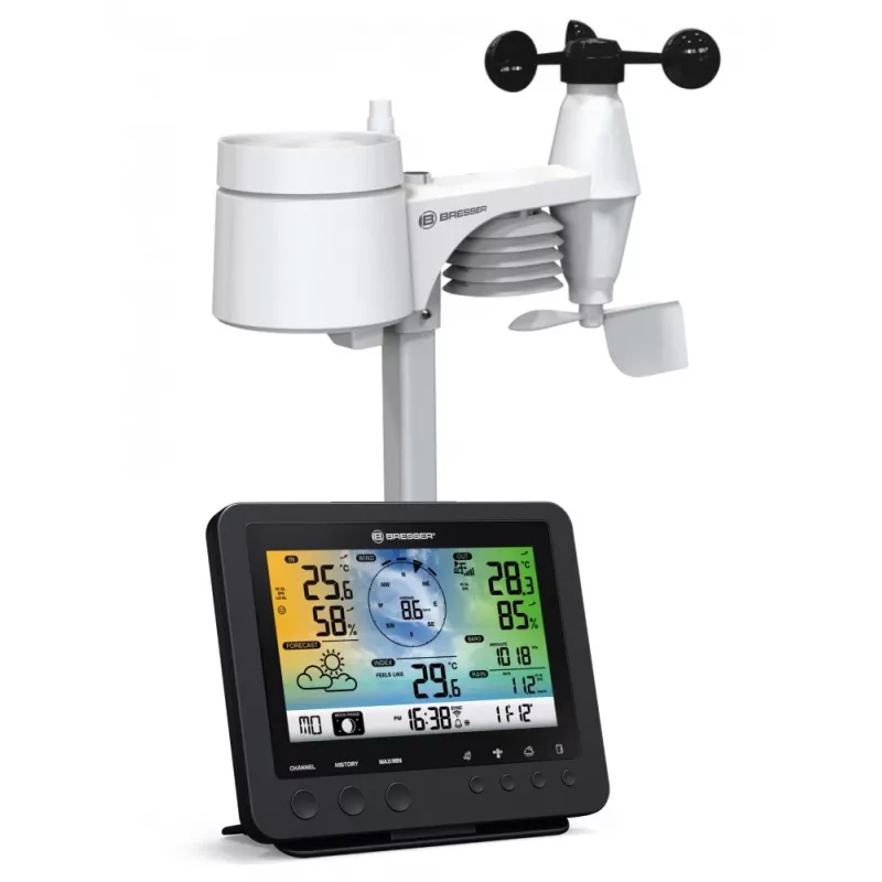 Bresser 7002580 Weather Center 5-in-1 WLAN-Digitalwetterstation mit Profi-Sensor, 5,7″ Display, Netzbetrieb, schwarz