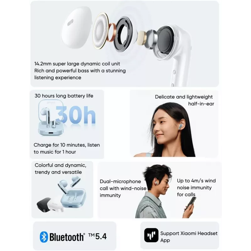 Xiaomi Redmi Buds 6 Active BHR8391GL True Wireless In-Ear-Kopfhörer, Bluetooth 5.4, IPX4, bis zu 10 m Reichweite, Weiß