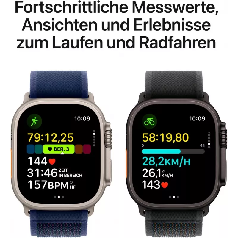 APPLE Watch Ultra 2 GPS + Cellular 49 mm Gehäuse aus schwarzem Titan mit schwarzem Trail Loop – M/L