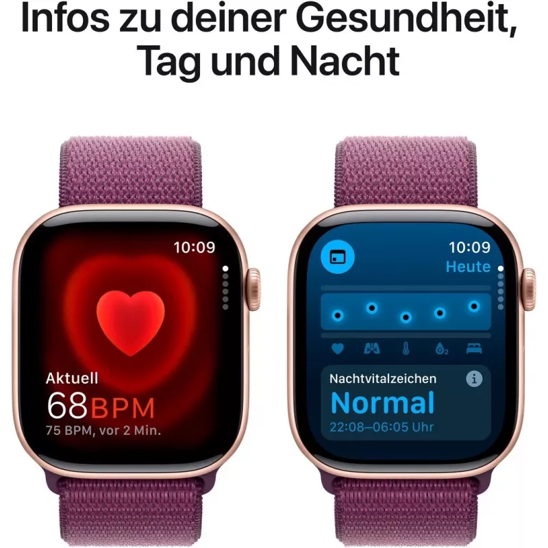 APPLE Watch Series 10 GPS 46mm Roségold Aluminiumgehäuse mit Plum Sport Loop