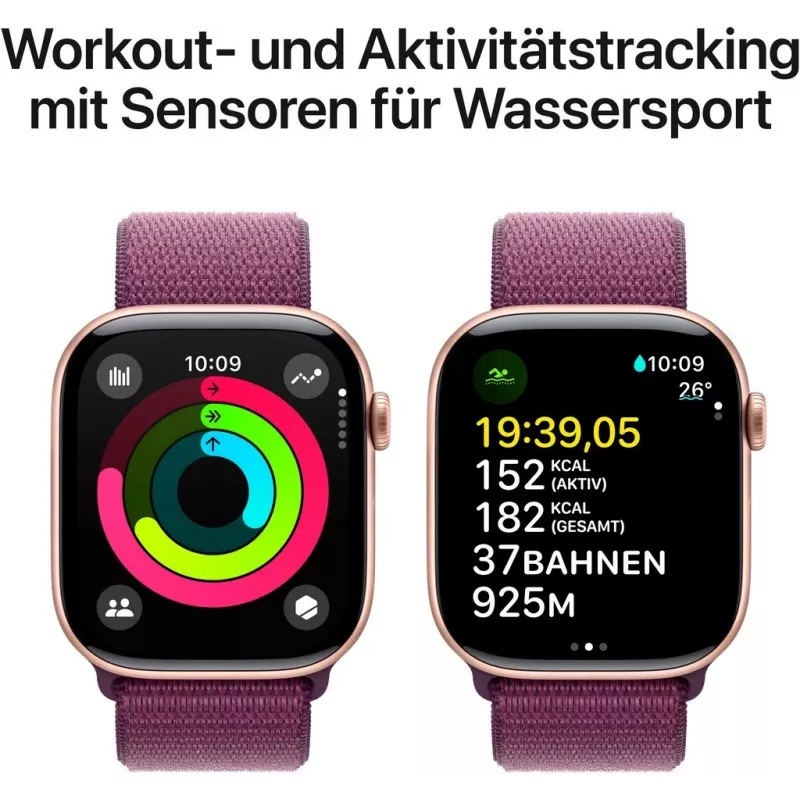 APPLE Watch Series 10 GPS 46mm Roségold Aluminiumgehäuse mit Plum Sport Loop