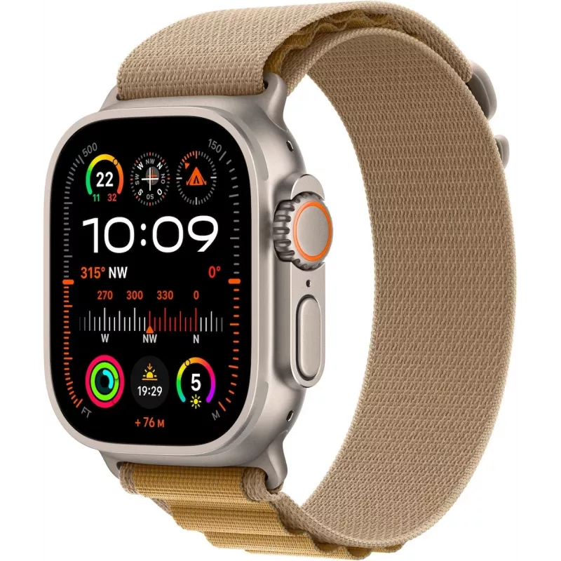 Apple Watch Ultra 2 GPS + Cellular 49mm Natural Titan-Gehäuse mit Tan Alpine Band – Medium (MX4F3FD/A)