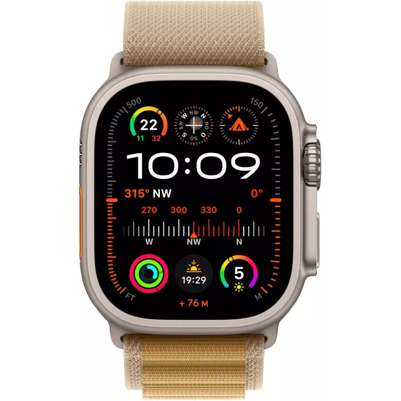 Apple Watch Ultra 2 GPS + Cellular 49mm Natural Titan-Gehäuse mit Tan Alpine Band – Medium (MX4F3FD/A)