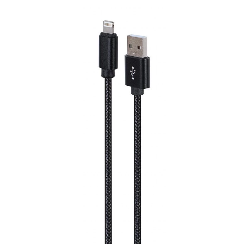 Gembird CCDB-mUSB2B-AMLM-6 USB-A auf Lightning Kabel, Baumwollgeflecht, Metallstecker, USB 2.0, 1,8 m, Schwarz