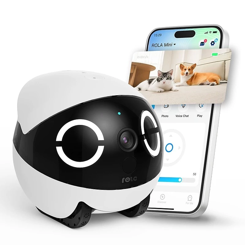 Enabot ROLA Mini Haustier-Begleitroboter, Laser, 5000 mAh, Weiß/Schwarz
