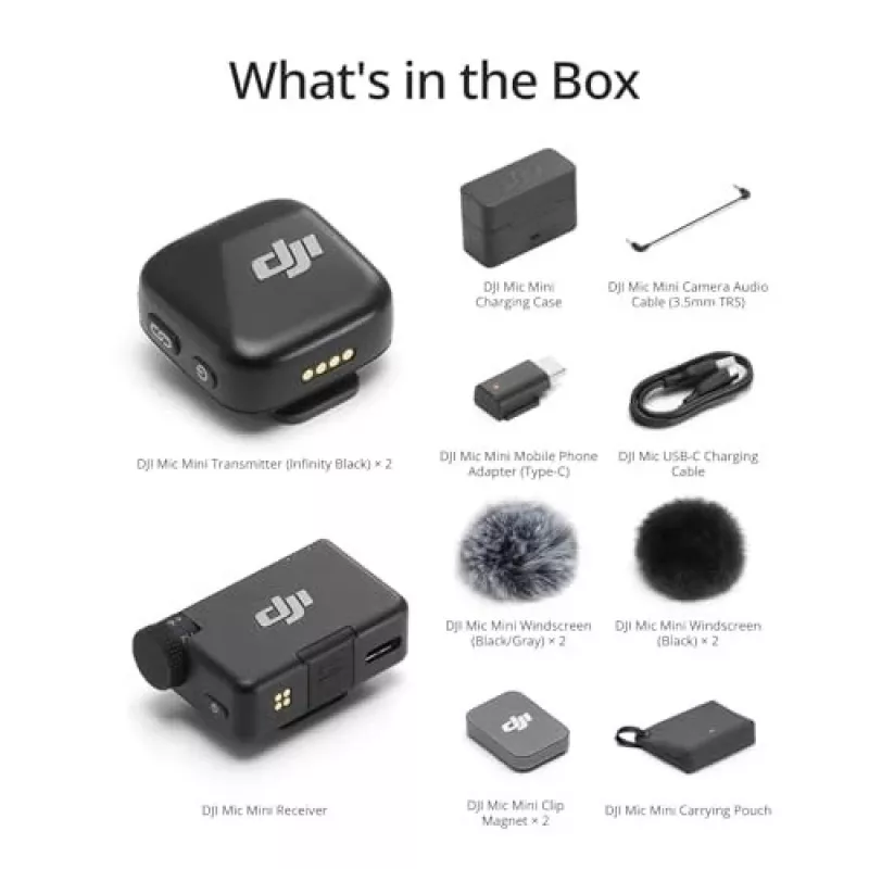 DJI Mic Mini (2 TX + 1 RX + Ladecase) Drahtloses Mikrofon-Kit - Dunkelgrau