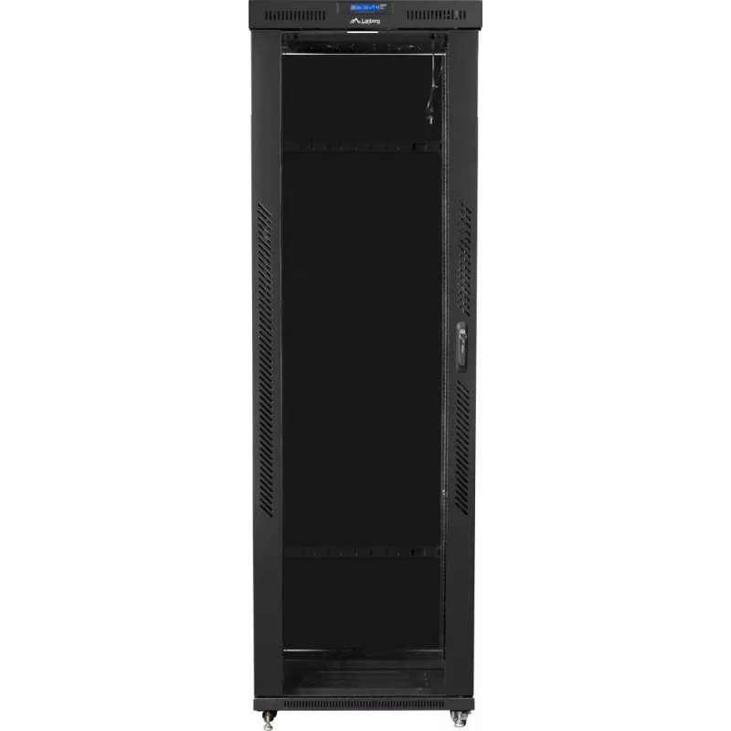Lanberg FF01-8047-12BL 19-Zoll-Serverschrank freistehend 47U, 800x1000 mm, Glastür, LCD, IP20, zerlegt geliefert, Schwarz