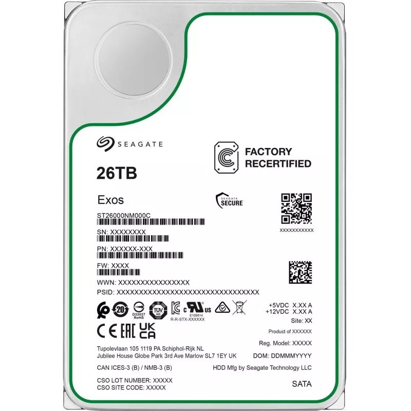 Seagate Exos ST26000NM000C-FR 26 TB 3,5 Zoll SATA-600 Festplatte, 7200 U/min, Factory Refurbished