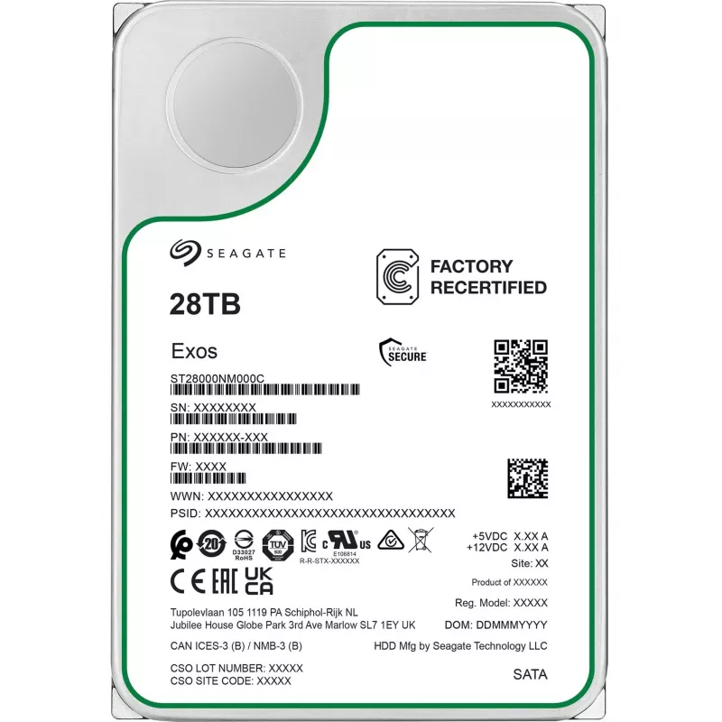 Seagate Exos ST28000NM000C-FR 28 TB SATA-600 Festplatte, 7200 U/min, Factory Refurbished