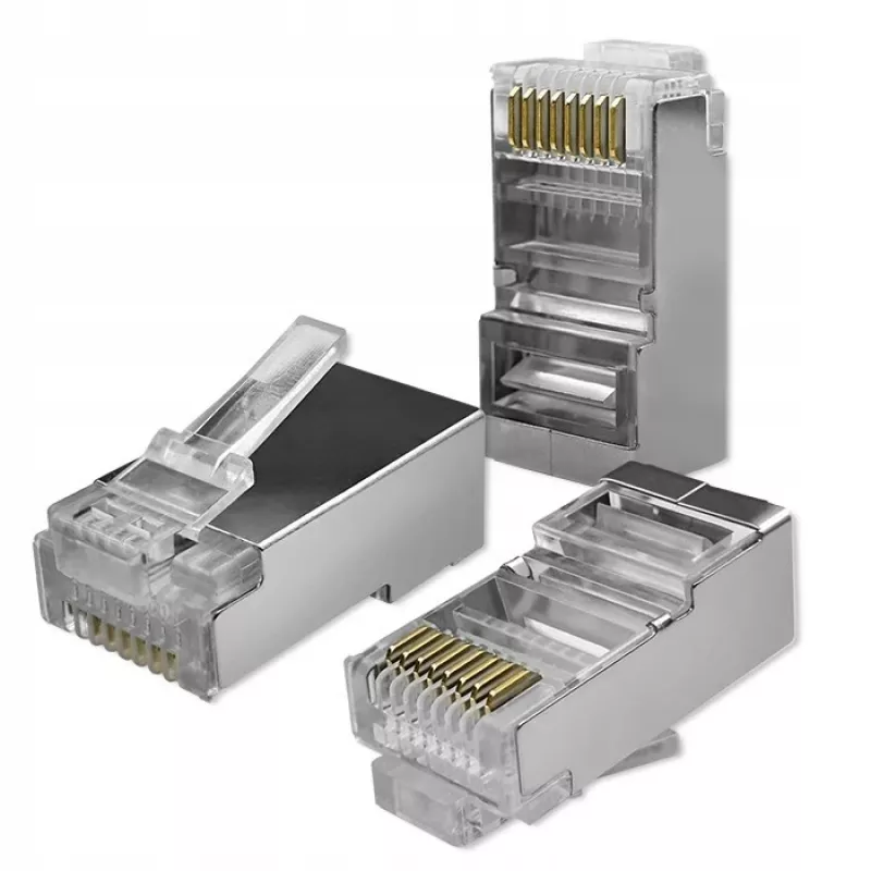 Modularer RJ45-Stecker QOLTEC 54554 CAT5e FTP, 100 Stück, silber, Kunststoff, 11×22×18 mm
