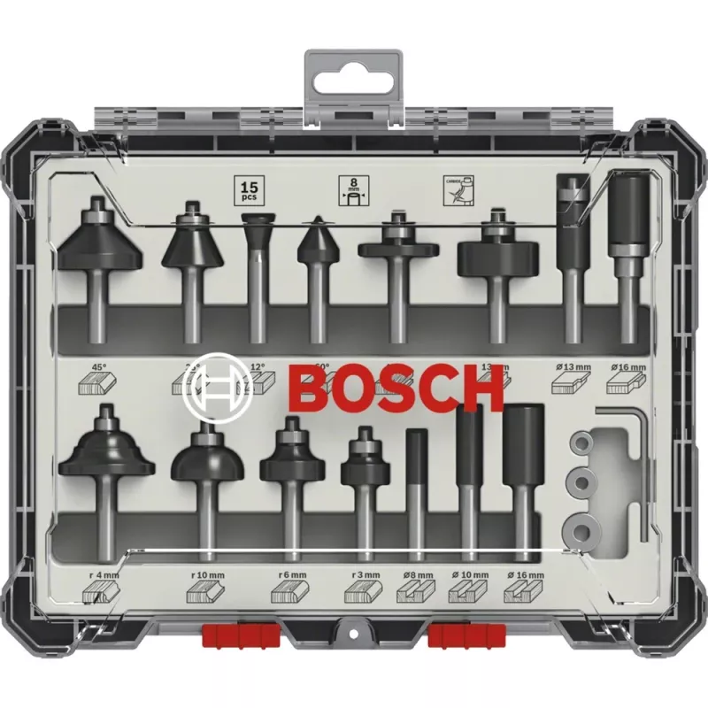 Bosch 2 607 017 472 Fräsersatz, 15 Teile, 8 mm Schaft