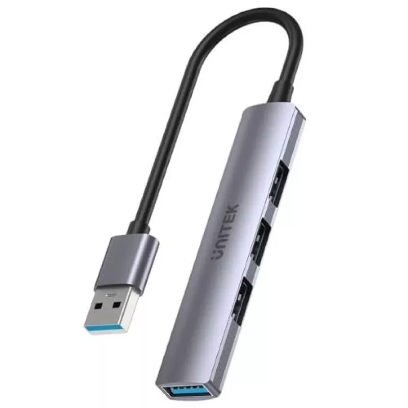 Unitek H1208A USB-A-Hub, 4 Ports (1x USB-A 5 Gbit/s, 3x USB-A 2.0), Aluminium, Silber