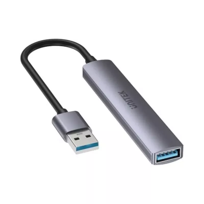 Unitek H1208A USB-A-Hub, 4 Ports (1x USB-A 5 Gbit/s, 3x USB-A 2.0), Aluminium, Silber