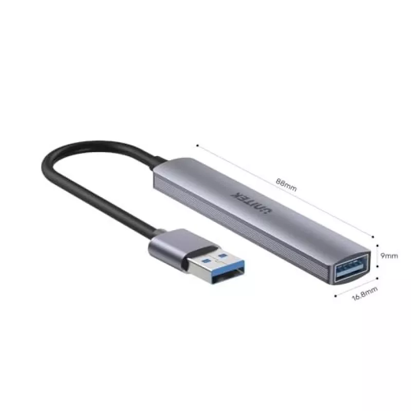 Unitek H1208A USB-A-Hub, 4 Ports (1x USB-A 5 Gbit/s, 3x USB-A 2.0), Aluminium, Silber