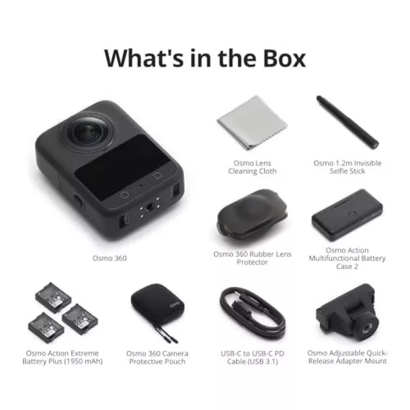 DJI Osmo 360 Adventure Combo CP.OS.00000442 8K 360° Action-Kamera, 120 MP, 1/1,1-Zoll-CMOS, 2-Zoll-Display, 128 GB, WLAN, IP68