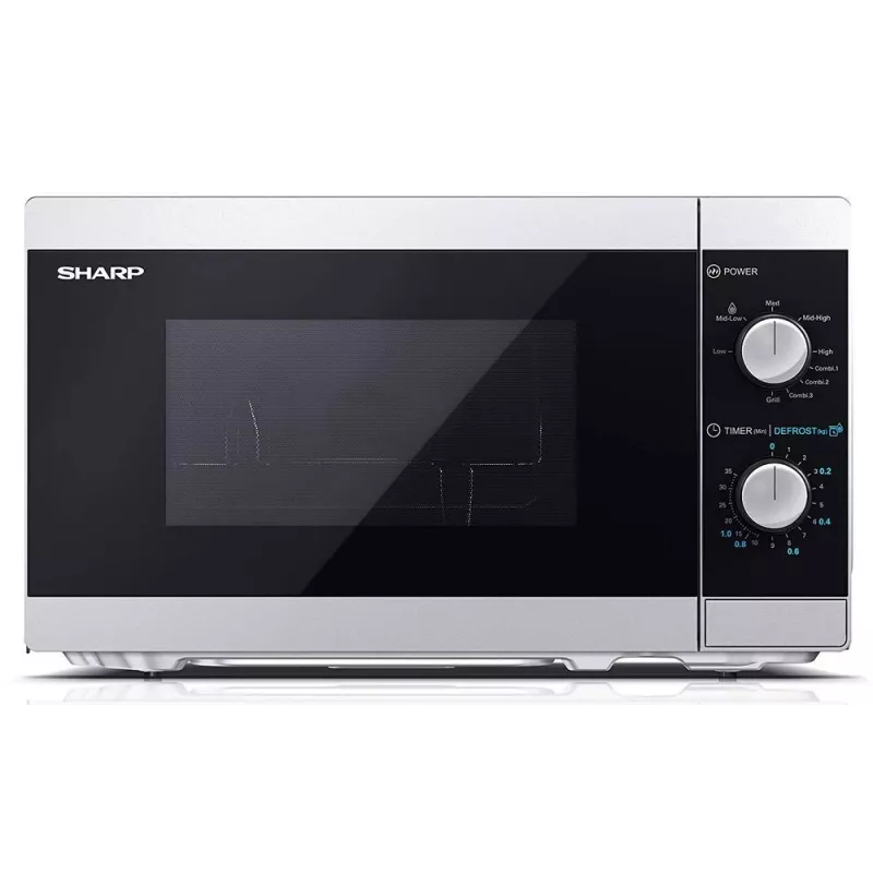 Sharp YC-MG01E-S Mikrowelle mit Grillfunktion, 20 l, 800 W, freistehend, Silber/Schwarz