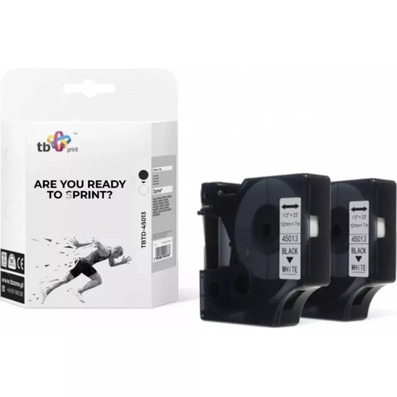 TB Print TBTD-45013 Etikettenband für DYMO, 12 mm x 7 m, Schwarz auf Weiß, 2 Stk.
